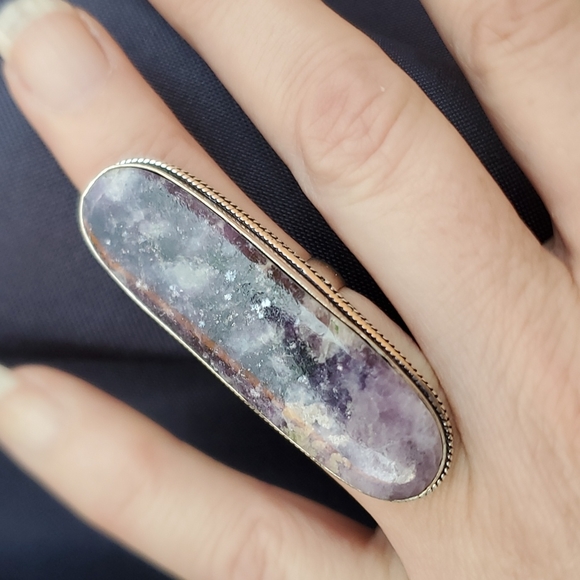 New Oversized Lepidolite 925 Silver Ring. - Picture 9 of 15